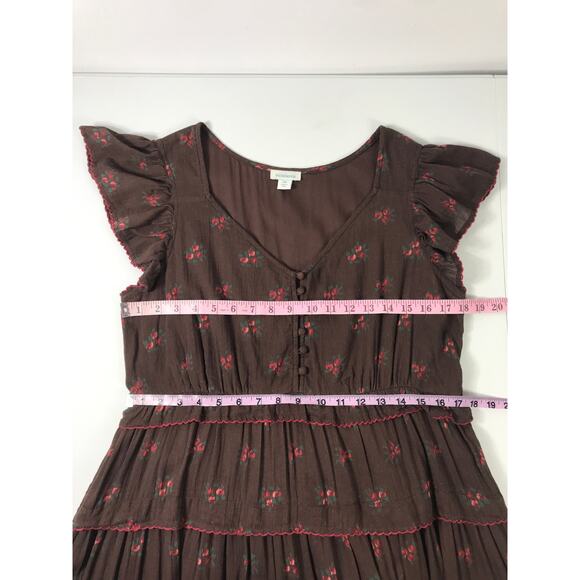 Sundance Brown Floral Petite M Dress Tiered Midi Western Boho Summer Feminine - Picture 11 of 11